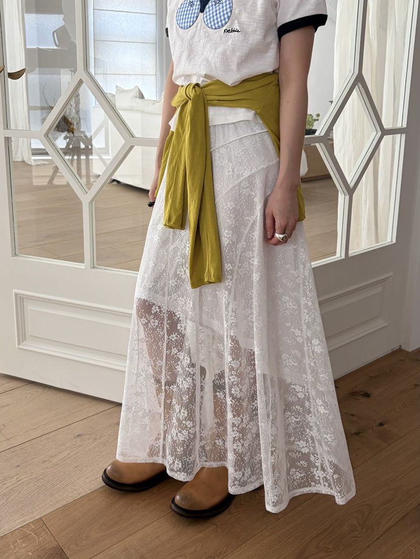 PEBBLE韓國直郵女士新款26春夏人氣時尚熱賣休閑長裙蕾絲PEBBLE長裙