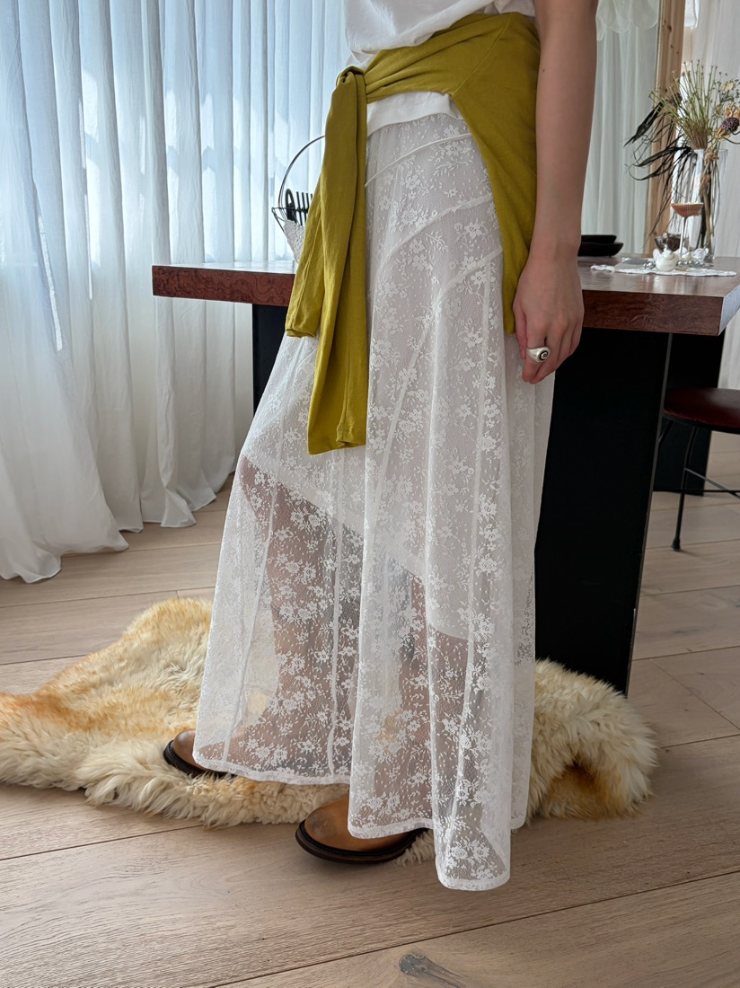 PEBBLE韓國直郵女士新款26春夏人氣時尚熱賣休閑長裙蕾絲PEBBLE長裙