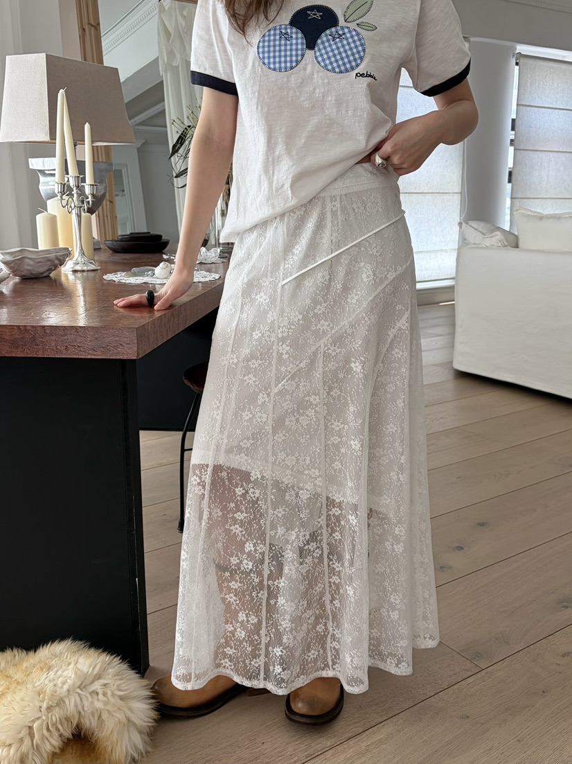 PEBBLE韓國直郵女士新款26春夏人氣時尚熱賣休閑長裙蕾絲PEBBLE長裙