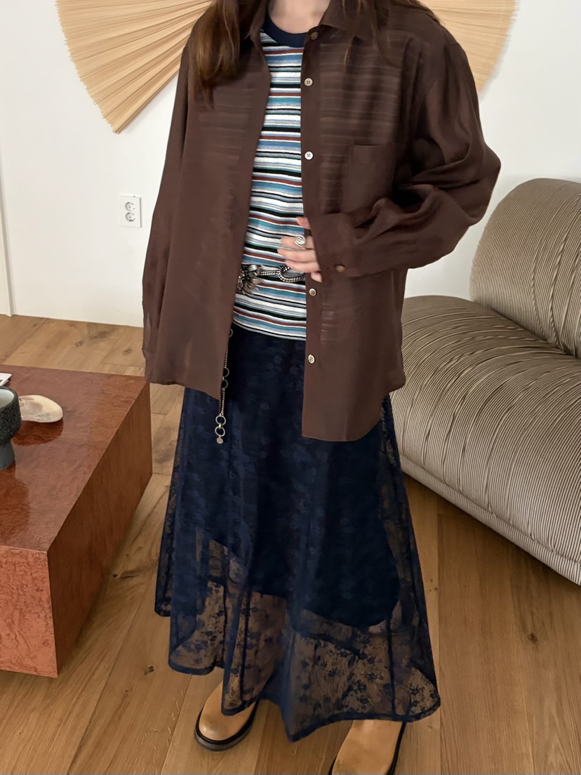 PEBBLE韓國直郵女士新款26春夏人氣時尚熱賣休閑長裙蕾絲PEBBLE長裙