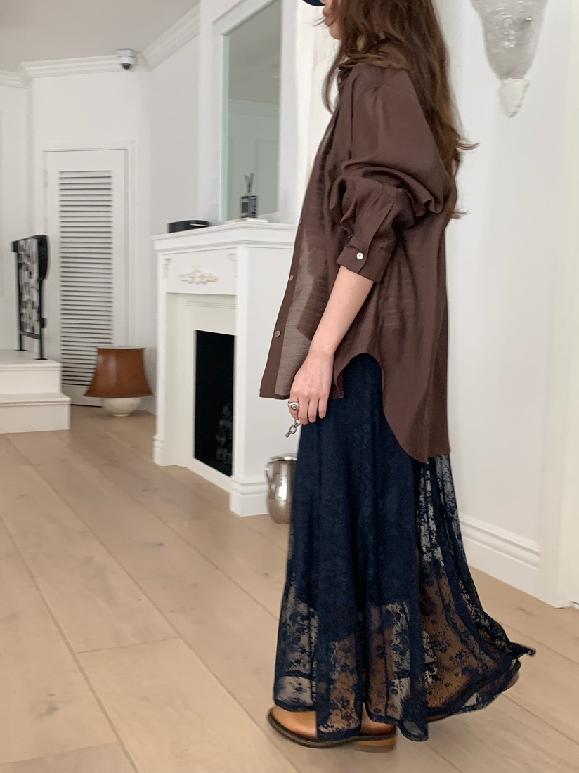 PEBBLE韓國直郵女士新款26春夏人氣時尚熱賣休閑長裙蕾絲PEBBLE長裙