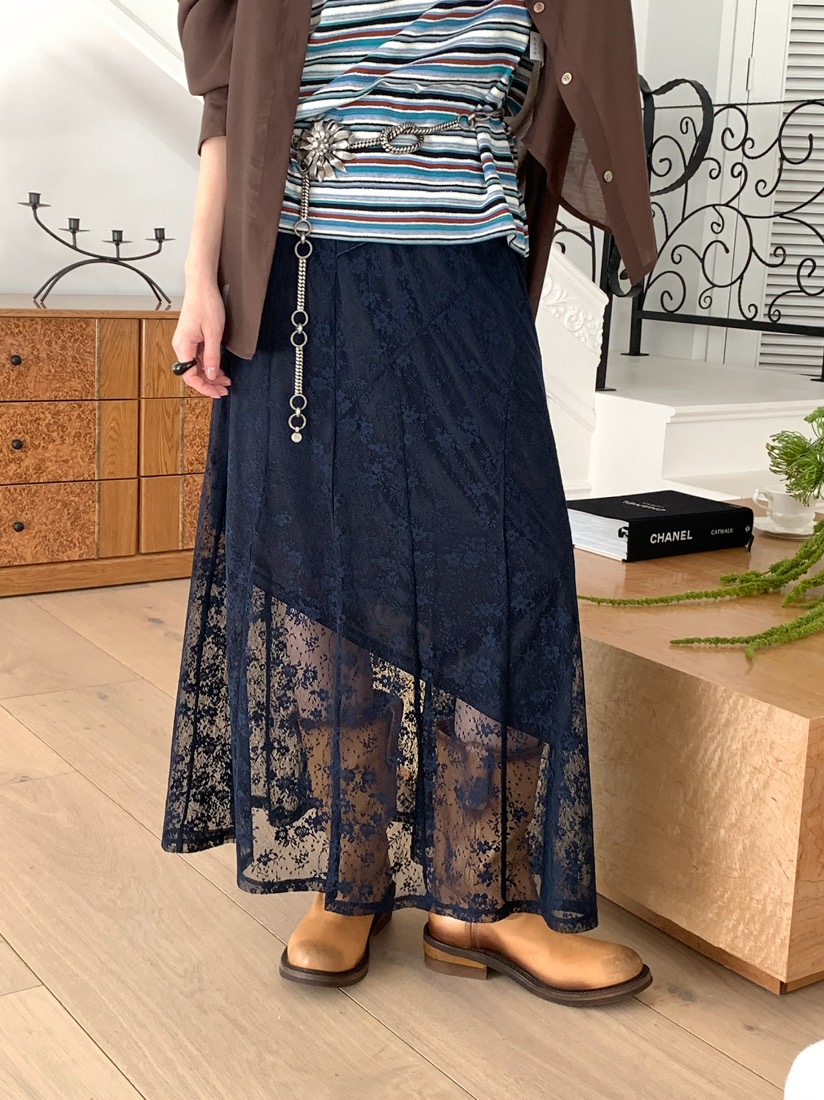 PEBBLE韓國直郵女士新款26春夏人氣時尚熱賣休閑長裙蕾絲PEBBLE長裙