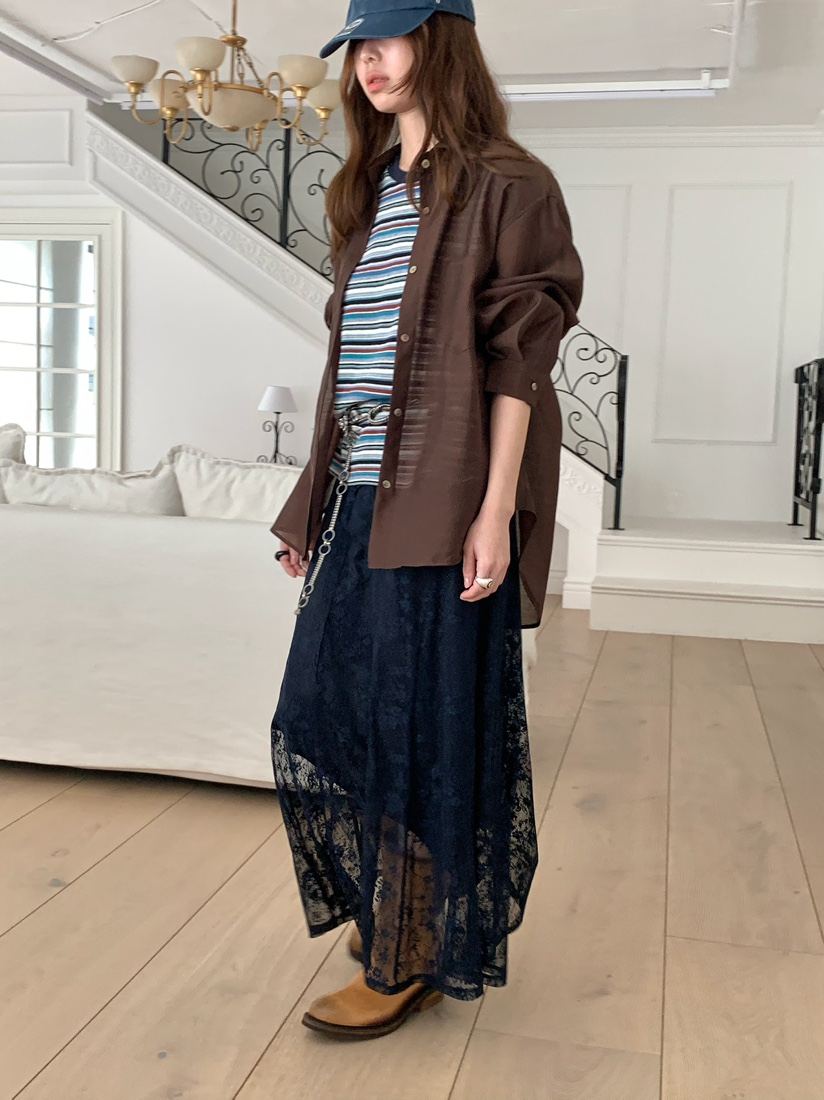 PEBBLE韓國直郵女士新款26春夏人氣時尚熱賣休閑長裙蕾絲PEBBLE長裙