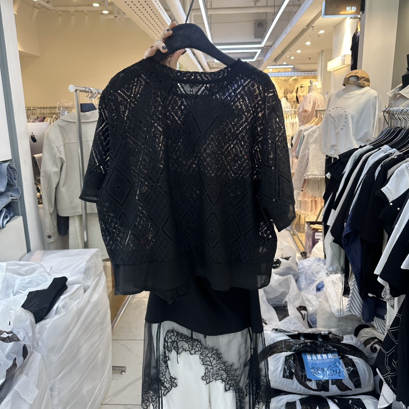 空韓國直郵女裝新款熱賣時尚26春夏職業推薦T恤不對稱蕾絲BAKHAT恤