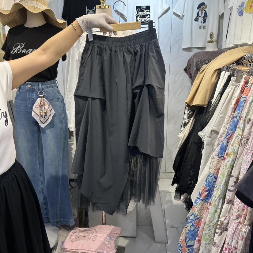 COCO HOLIC韓國東大門代購女裝新款人氣推薦長裙不對稱雪紡COCO HOLIC長裙圖色3墨色