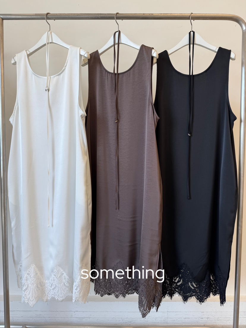 SOMETHING-L/FANCY韓國直郵女裝新款休閑連衣裙含腰繩緞面SOMETHING-L/FANCY連衣裙