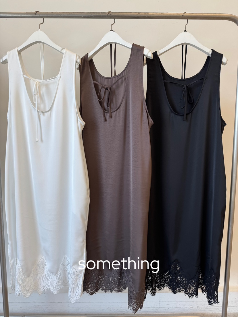 SOMETHING-L/FANCY韓國直郵女裝新款休閑連衣裙含腰繩緞面SOMETHING-L/FANCY連衣裙