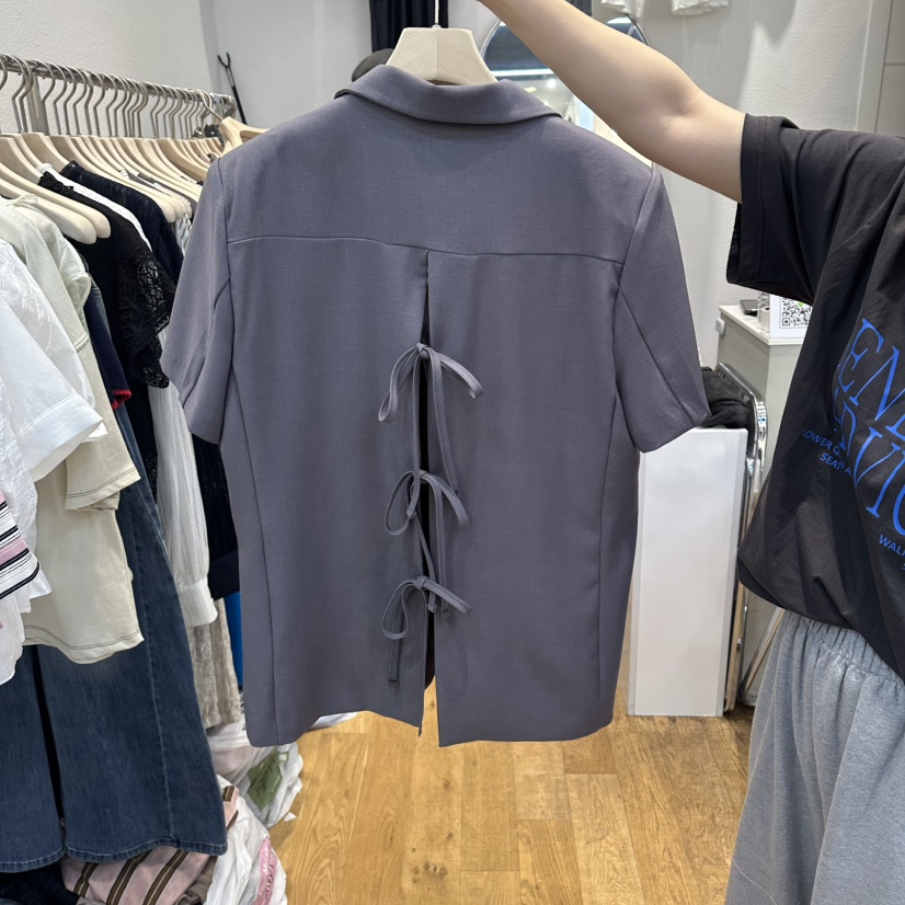 THE MOST-Q東大門實拍韓國女裝新款時尚熱賣26春夏夾克絲帶THE MOST夾克