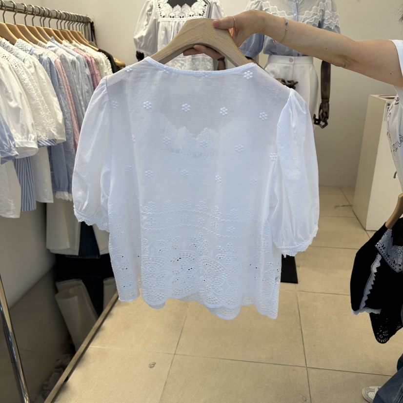 2nd B-S韓國代購女裝新款26春夏職業時尚襯衫蕾絲衫刺繡2nd B-S襯衫/蕾絲衫