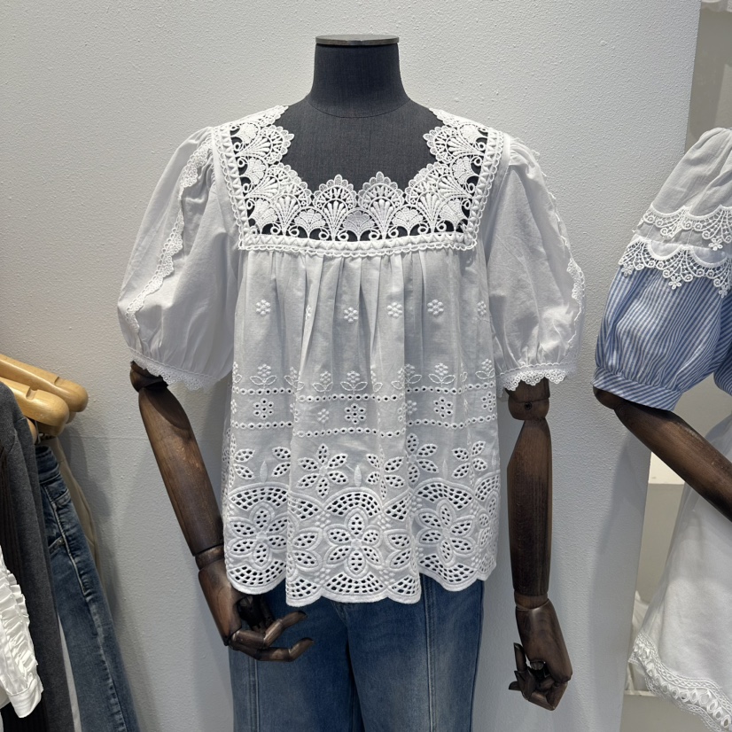 2nd B-S韓國代購女裝新款26春夏職業時尚襯衫蕾絲衫刺繡2nd B-S襯衫/蕾絲衫圖色1