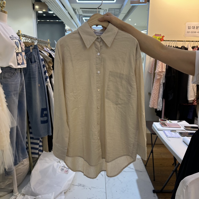 COCO HOLIC韓國直郵實拍女裝新品休閑襯衫蕾絲衫亞麻長款COCO HOLIC襯衫/蕾絲衫圖色1