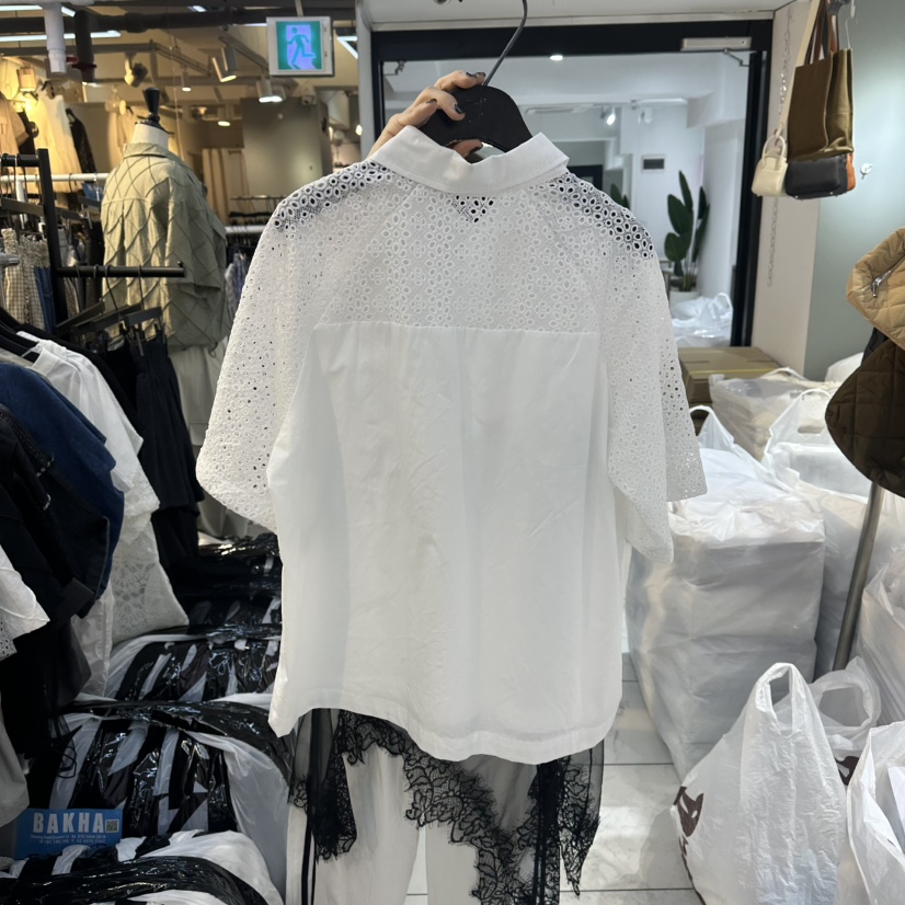 空韓國直郵女裝新品職業休閑26春夏26夏季襯衫蕾絲衫口袋蕾絲BAKHA襯衫/蕾絲衫