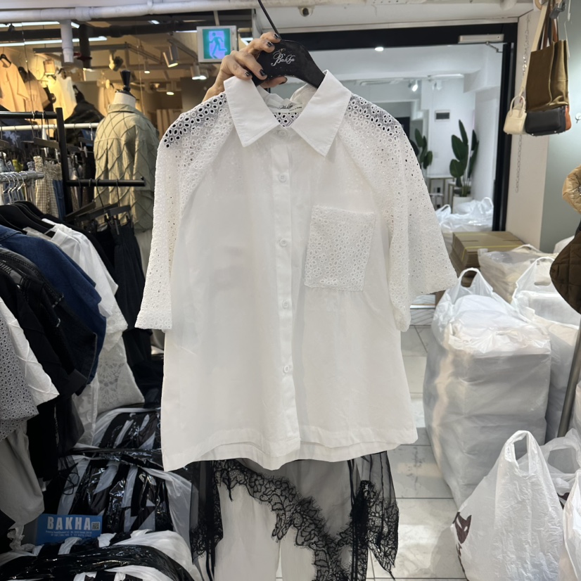 空韓國直郵女裝新品職業休閑26春夏26夏季襯衫蕾絲衫口袋蕾絲BAKHA襯衫/蕾絲衫圖色1