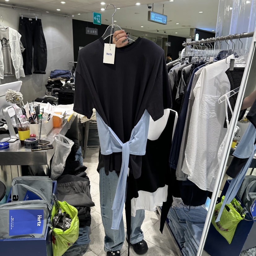 HERTZ-P韓國直郵實拍女裝新款時尚26夏季職業人氣T恤撞色HERTZ-PT恤