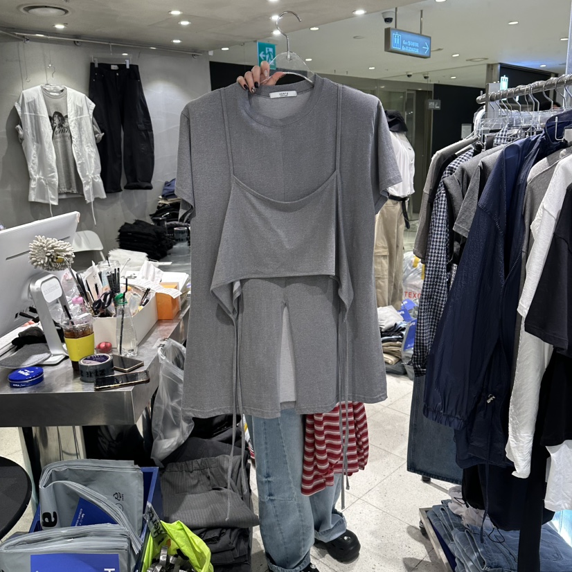 HERTZ-P韓國代購女裝新款26春夏熱賣推薦職業時尚T恤假兩件HERTZ-PT恤圖色1