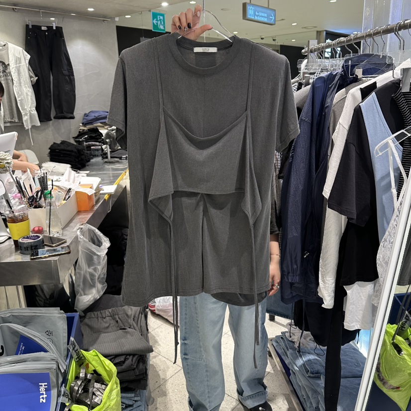 HERTZ-P韓國代購女裝新款26春夏熱賣推薦職業時尚T恤假兩件HERTZ-PT恤圖色2