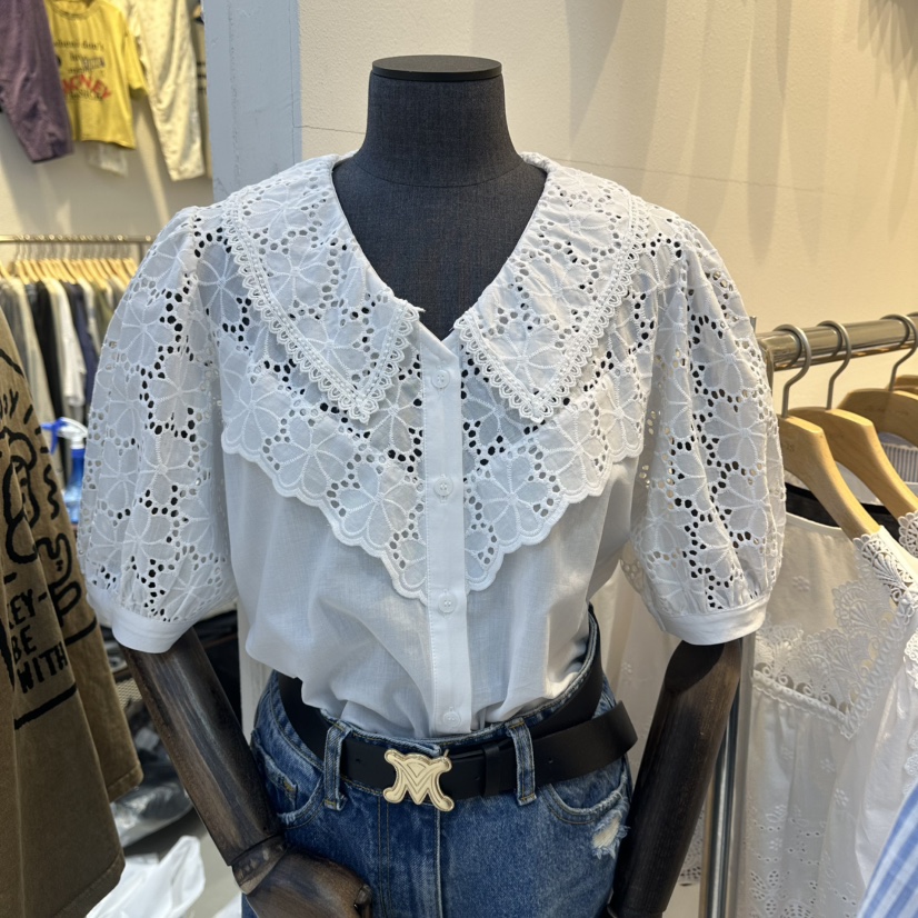 2nd B-S東大門實拍韓國女士新品時尚職業襯衫蕾絲衫刺繡2nd B-S襯衫/蕾絲衫圖色1