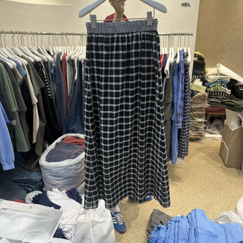 HEIL韓國直郵女士新款人氣26夏季時尚休閑26春夏長裙格紋亞麻HEIL長裙