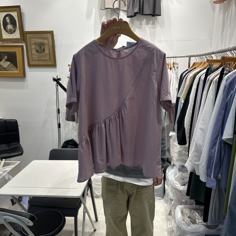 MODS-Q韓國直郵女士新品時尚26夏季休閑熱賣襯衫蕾絲衫褶皺MODS-Q襯衫/蕾絲衫圖色1