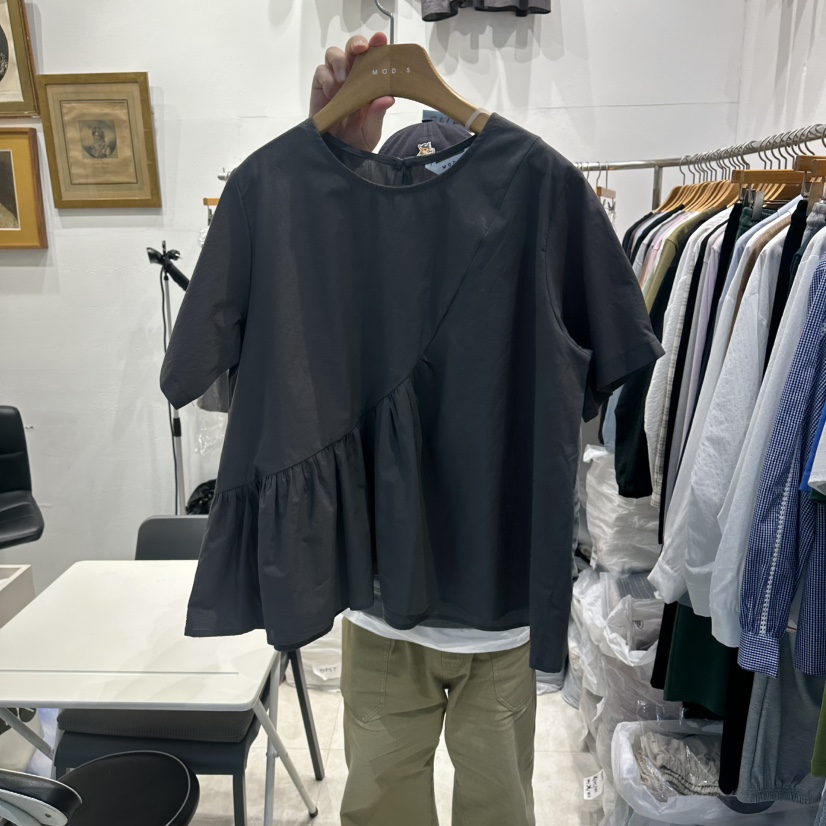 MODS-Q韓國直郵女士新品時尚26夏季休閑熱賣襯衫蕾絲衫褶皺MODS-Q襯衫/蕾絲衫圖色2