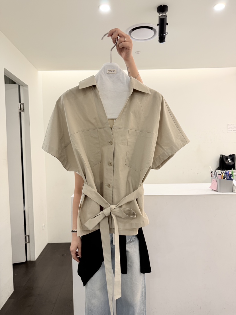 YOUR-P東大門實拍韓國女裝新品休閑時尚襯衫蕾絲衫含腰帶YOUR-P襯衫/蕾絲衫圖色3