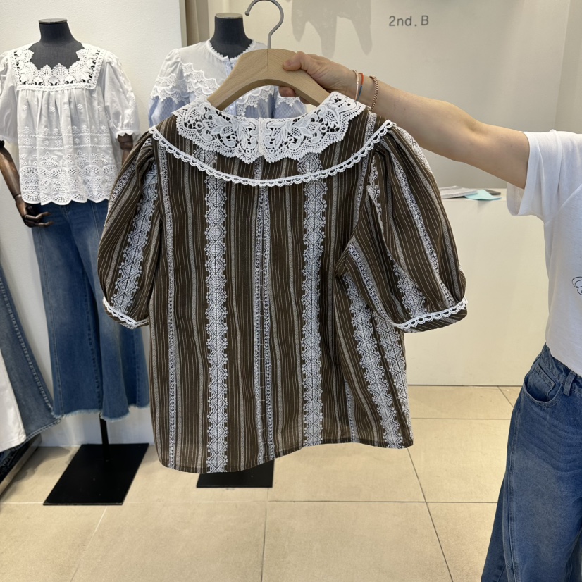 2nd B-S韓國直郵女裝新款人氣26夏季推薦襯衫蕾絲衫刺繡2nd B-S襯衫/蕾絲衫