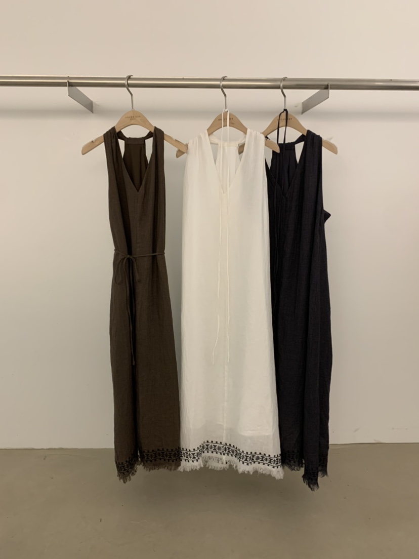 UNDER KEY韓國東大門代購女裝新品職業連衣裙亞麻布含繩UNDER KEY連衣裙
