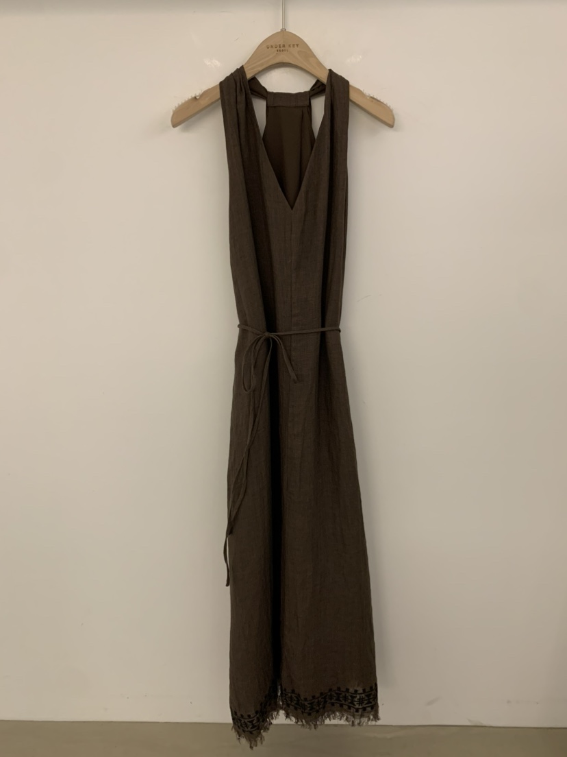 UNDER KEY韓國東大門代購女裝新品職業連衣裙亞麻布含繩UNDER KEY連衣裙圖色3