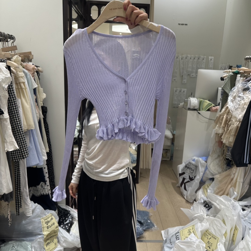 THEMORYPARK韓國直郵實拍女士新款時尚針織衫荷葉邊短款開衫THE MORY PARK針織衫圖色2