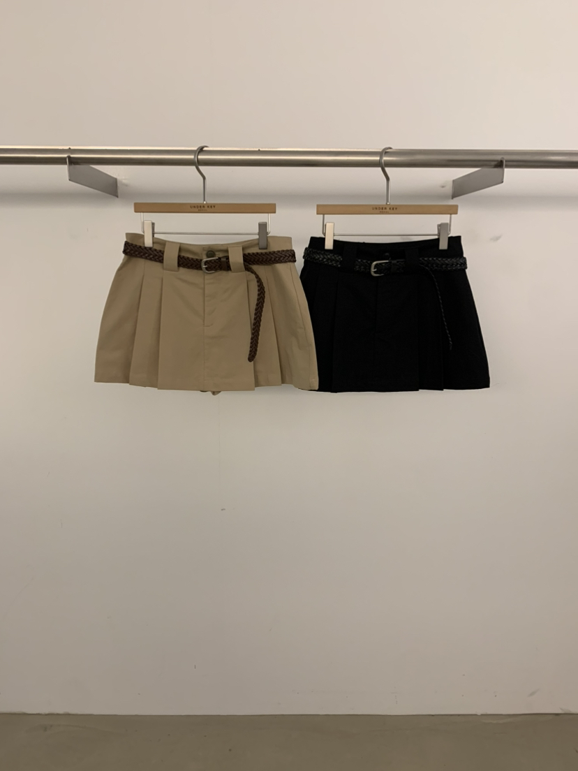 UNDER KEY韓國東大門代購女士新品職業短裙含腰帶棉質褶皺UNDER KEY短裙