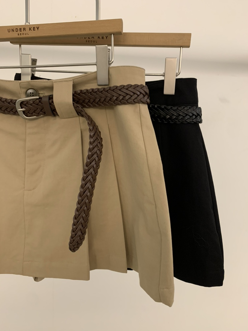 UNDER KEY韓國東大門代購女士新品職業短裙含腰帶棉質褶皺UNDER KEY短裙