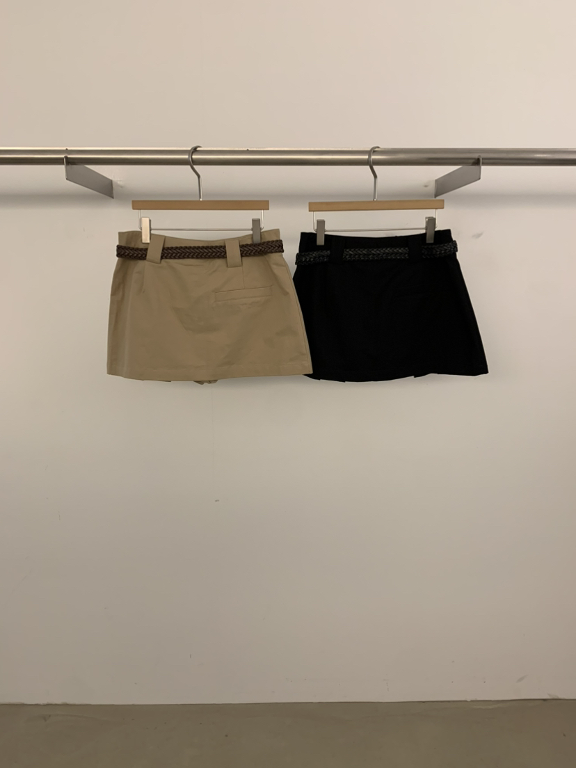 UNDER KEY韓國東大門代購女士新品職業短裙含腰帶棉質褶皺UNDER KEY短裙