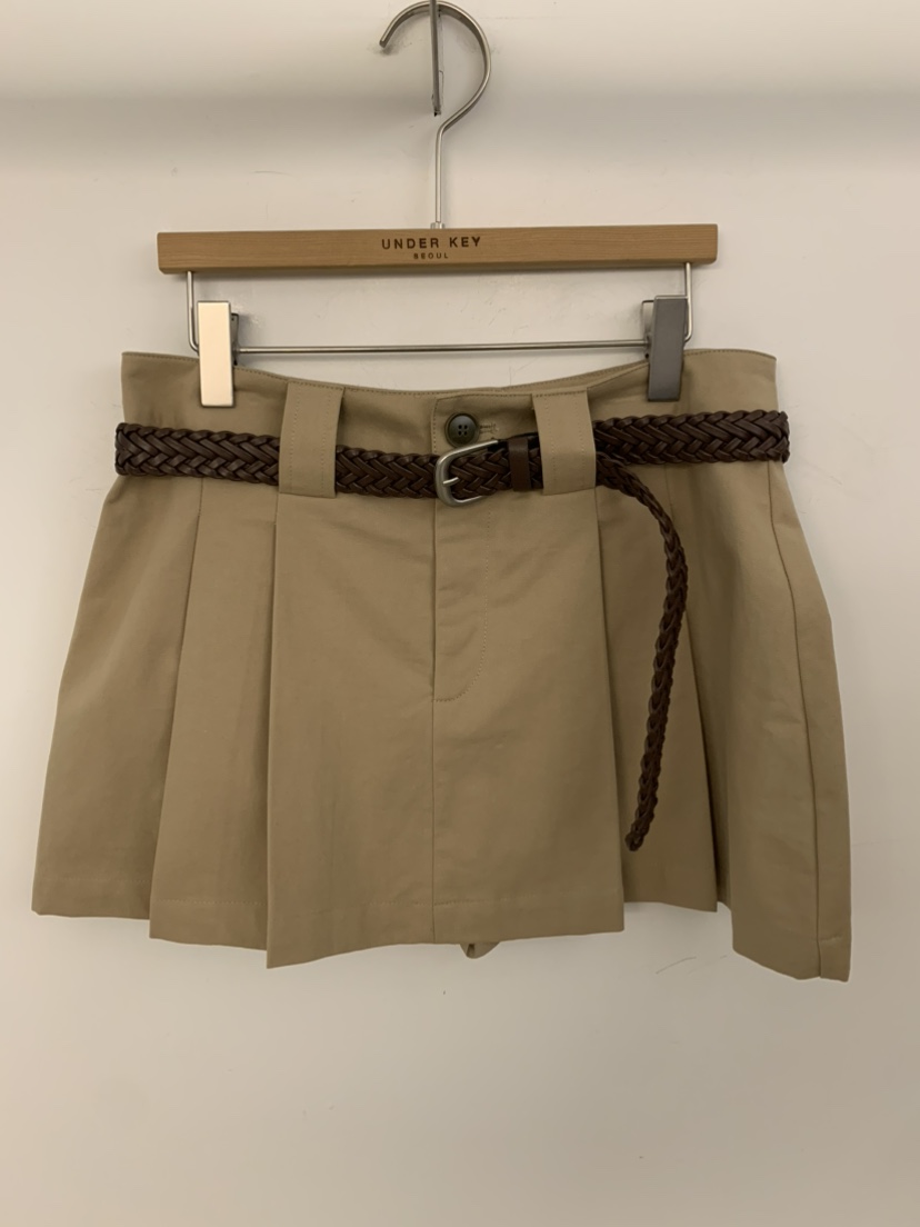 UNDER KEY韓國東大門代購女士新品職業短裙含腰帶棉質褶皺UNDER KEY短裙圖色1