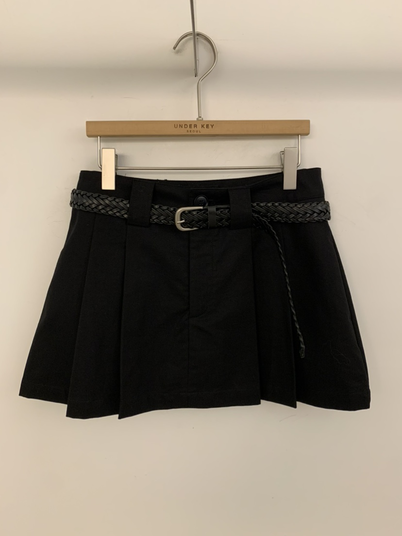 UNDER KEY韓國東大門代購女士新品職業短裙含腰帶棉質褶皺UNDER KEY短裙圖色2