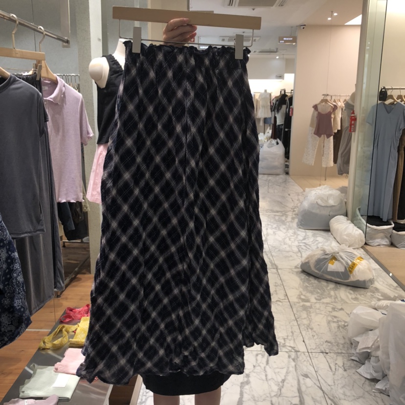 COMELY東大門實拍女士新品休閑26春夏推薦人氣長裙格子褶皺COMELY長裙