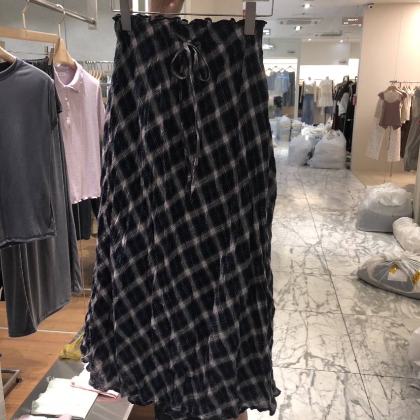 COMELY東大門實拍女士新品休閑26春夏推薦人氣長裙格子褶皺COMELY長裙圖色2