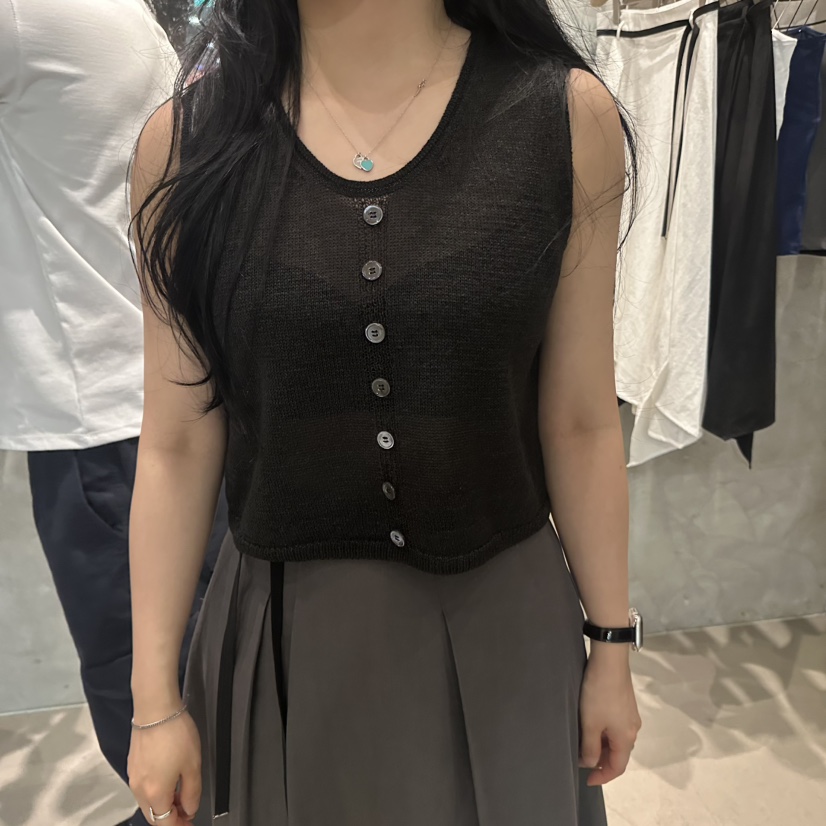 LAMAGIEPIE/LAMAGIE GREY東大門代購女士新款26春夏吊帶背心紐扣LAMAGIEPIE/LAMAGIE GREY吊帶/背心圖色4黑色