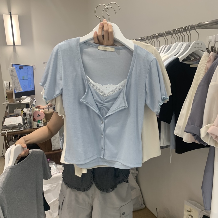 VENIR-a東大門代購女士新款時尚職業人氣26春夏T恤假兩件VENIR-aT恤圖色1