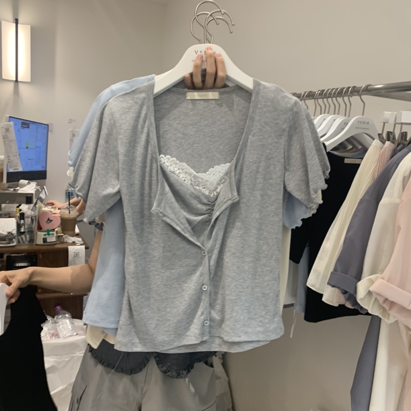 VENIR-a東大門代購女士新款時尚職業人氣26春夏T恤假兩件VENIR-aT恤圖色4