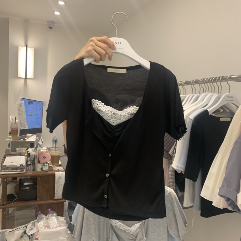 VENIR-a東大門代購女士新款時尚職業人氣26春夏T恤假兩件VENIR-aT恤圖色5