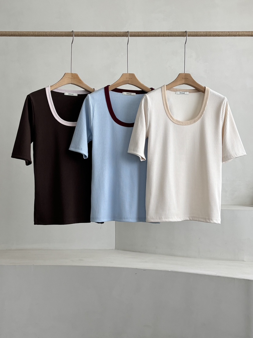 DEMAR韓國直郵女裝新款熱賣26春夏休閑推薦職業人氣T恤撞色DEMART恤