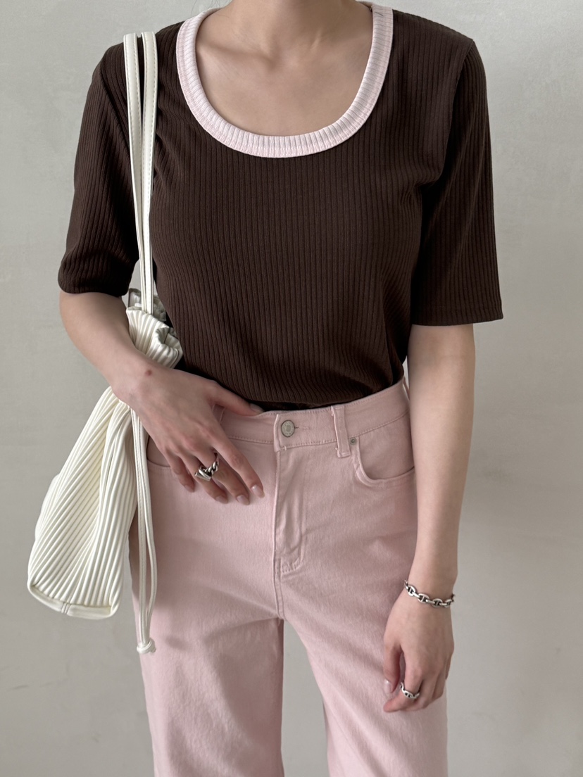 DEMAR韓國直郵女裝新款熱賣26春夏休閑推薦職業人氣T恤撞色DEMART恤圖色3