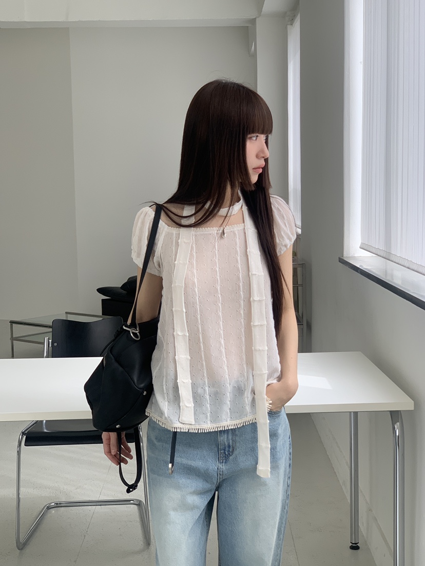 LOGARDEN東大門直郵女士新品推薦時尚26春夏襯衫蕾絲衫含脖帶LO GARDEN襯衫/蕾絲衫