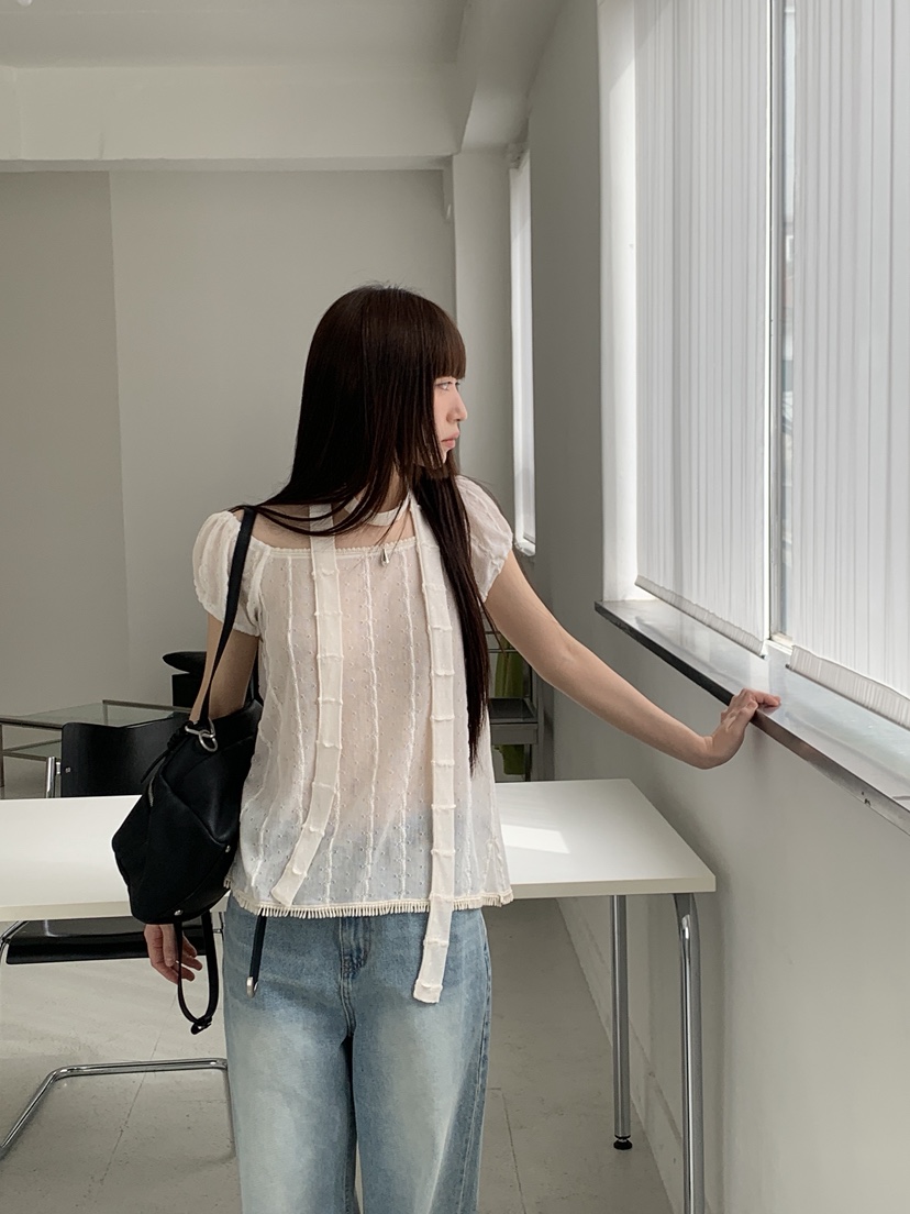 LOGARDEN東大門直郵女士新品推薦時尚26春夏襯衫蕾絲衫含脖帶LO GARDEN襯衫/蕾絲衫