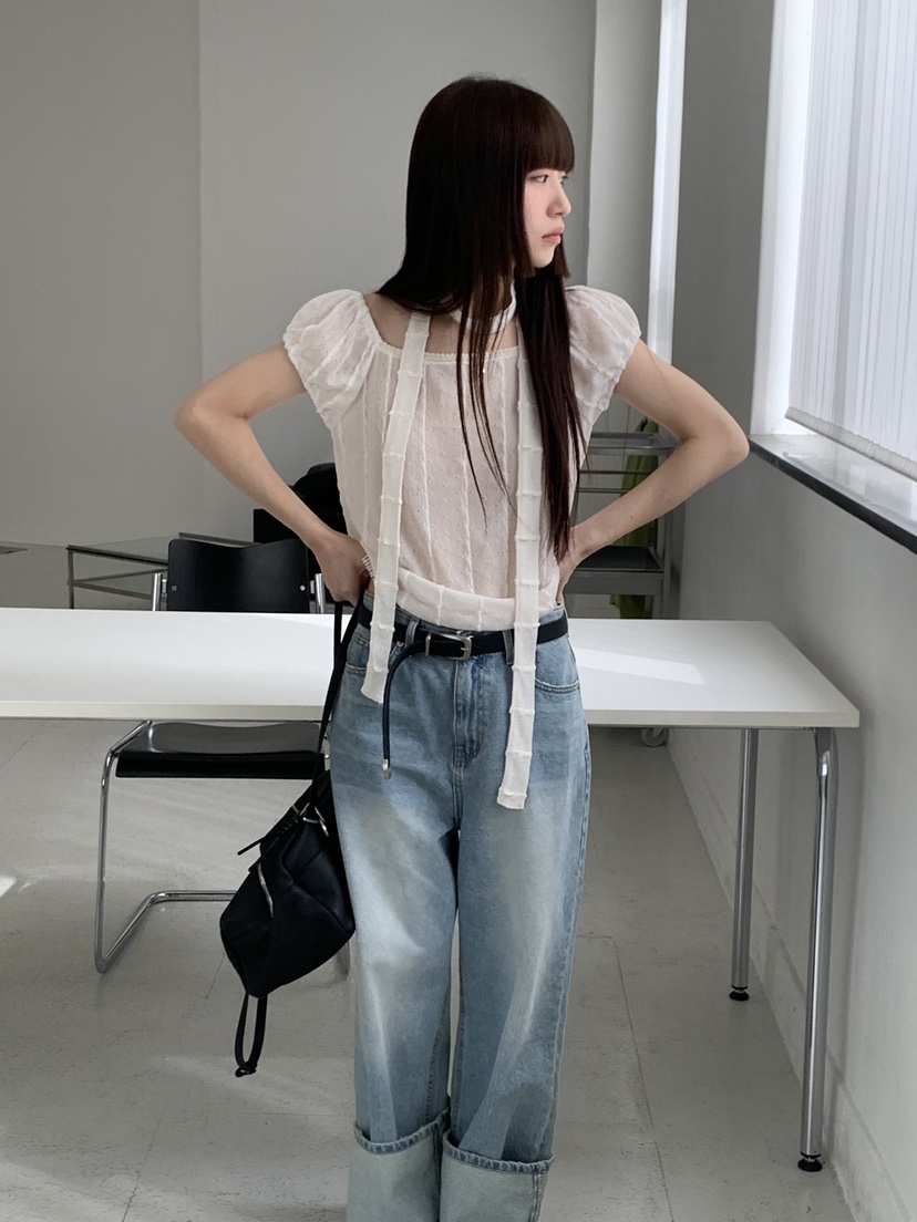 LOGARDEN東大門直郵女士新品推薦時尚26春夏襯衫蕾絲衫含脖帶LO GARDEN襯衫/蕾絲衫圖色1