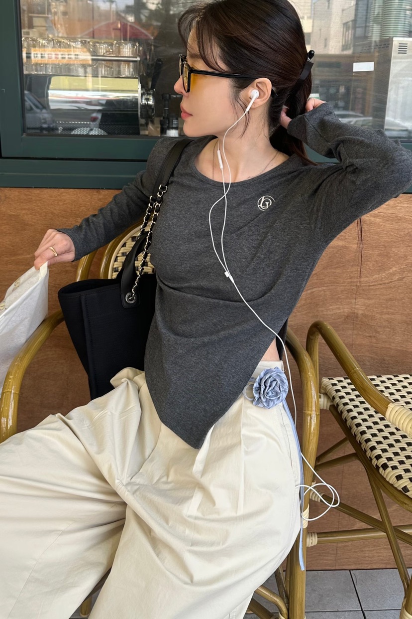 GENTLE B/LOVENTINA東大門直郵女裝新品休閑長袖T恤不對稱復古GENTLE B/LOVENTINA長袖T恤