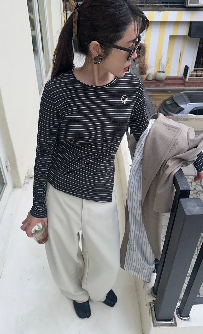 GENTLE B/LOVENTINA東大門直郵女裝新品休閑長袖T恤不對稱復古GENTLE B/LOVENTINA長袖T恤