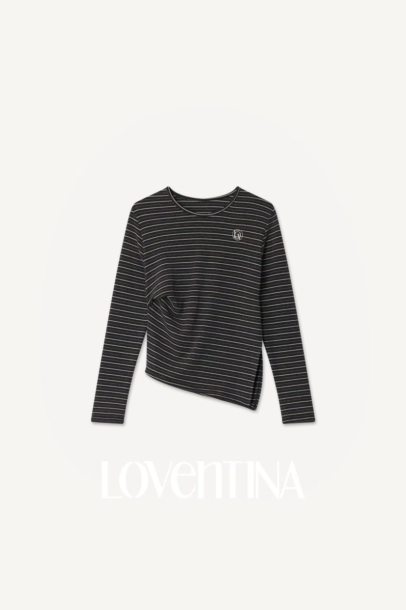 GENTLE B/LOVENTINA東大門直郵女裝新品休閑長袖T恤不對稱復古GENTLE B/LOVENTINA長袖T恤圖色1