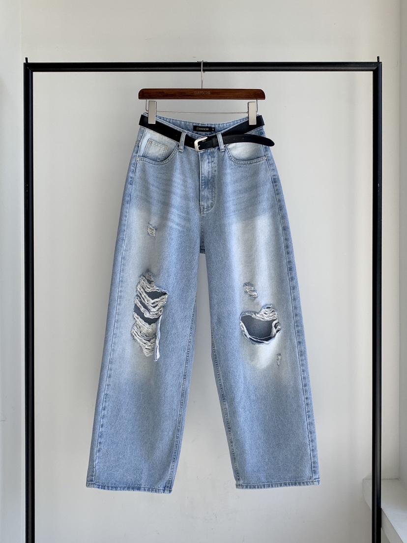 DAVICHI/D.SECOND韓國直郵女裝新品推薦牛仔褲含隨機腰帶DAVICHI/D.SECOND牛仔褲圖色1
