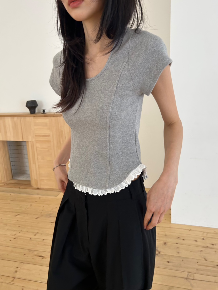 ME MO東大門實拍女士新款休閑時尚人氣26春夏真品T恤蕾絲ME MOT恤